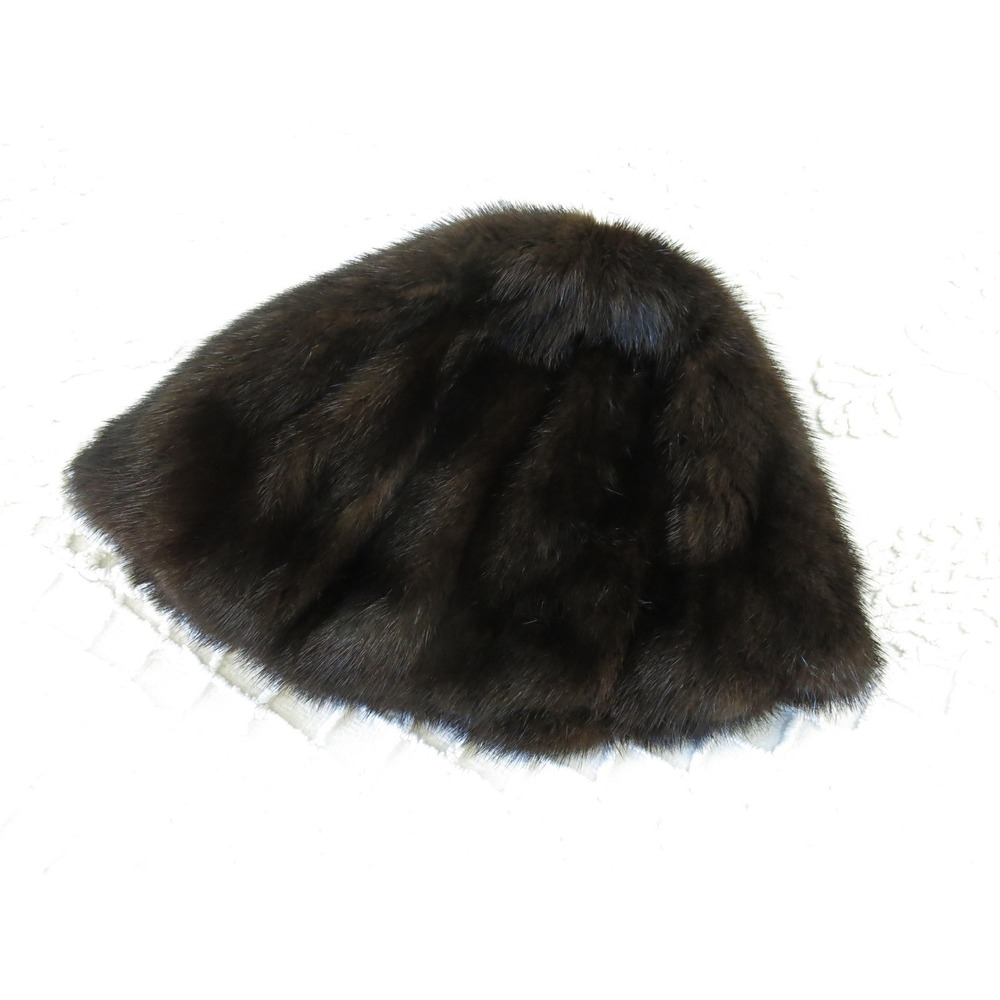 Vintage 50s Dark Brown Real Fur Sculpted Pillbox Hat Women Winter Mink? Bucket